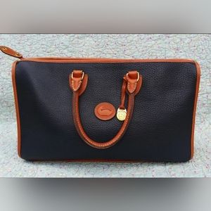 Vintage Dooney and Bourke All Weather Leather Tote or Briefcase Tan and Navy